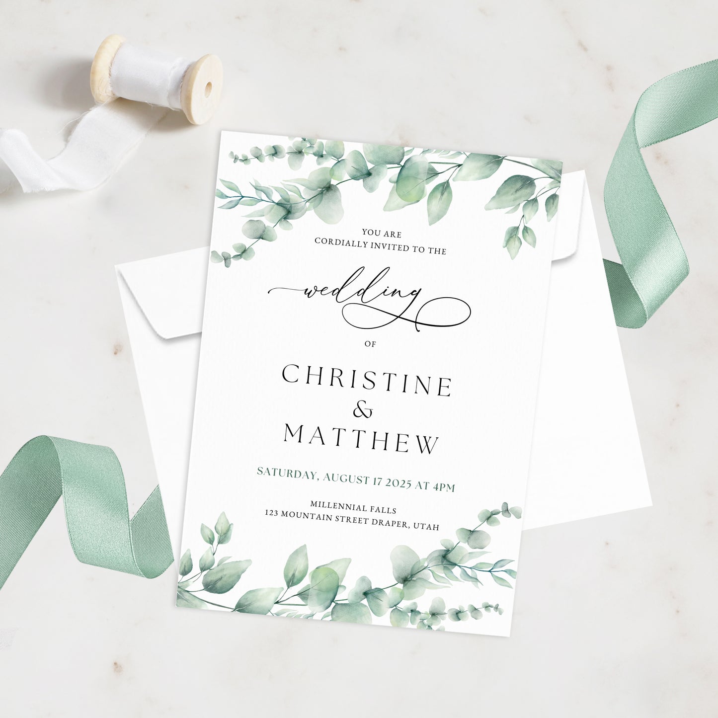 Bohemian Greenery Vine Wedding Invite