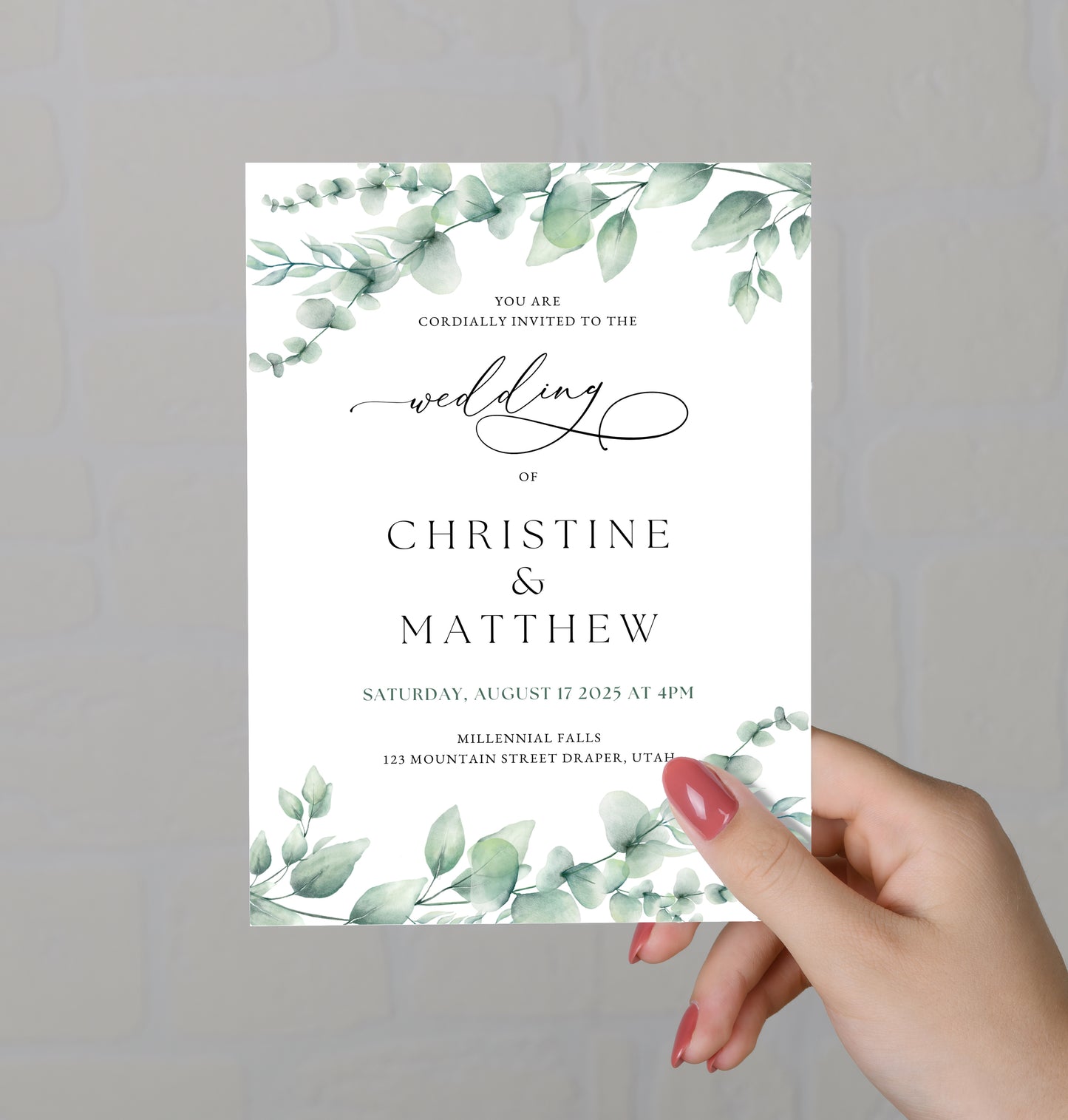 Bohemian Greenery Vine Wedding Invite