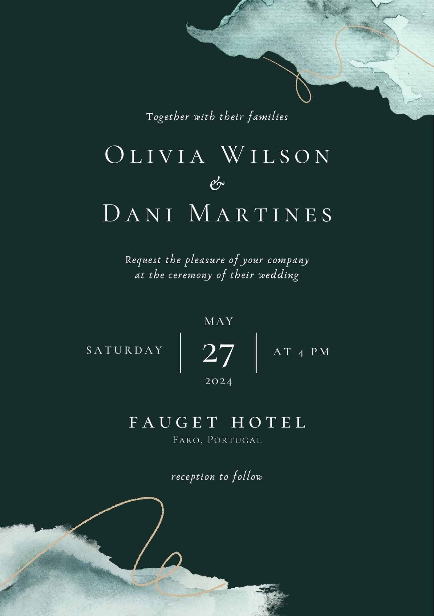 Dark Green and Light Blue Abstract Wedding Invite