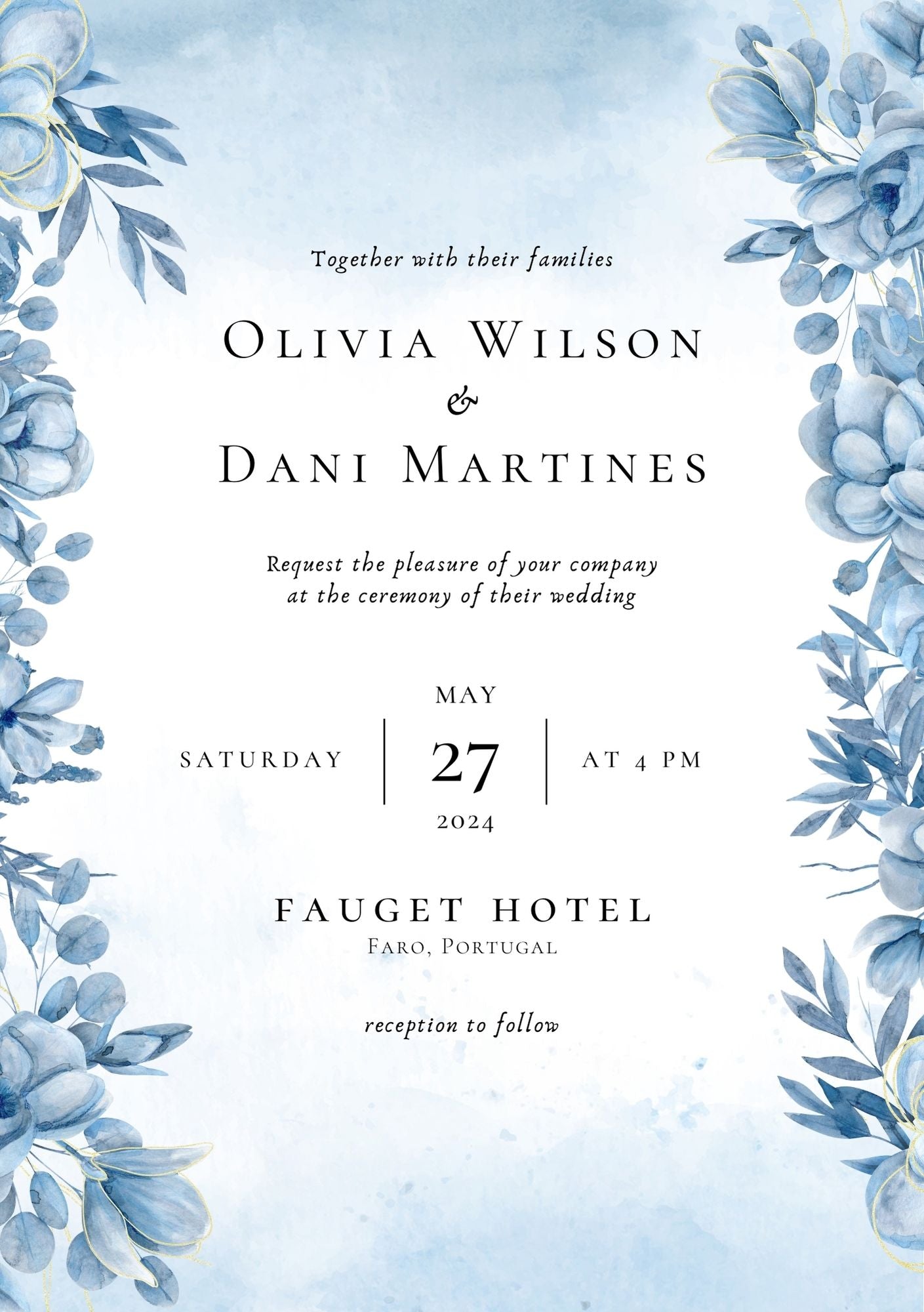 Elegant Dusty Blue Wedding Invite