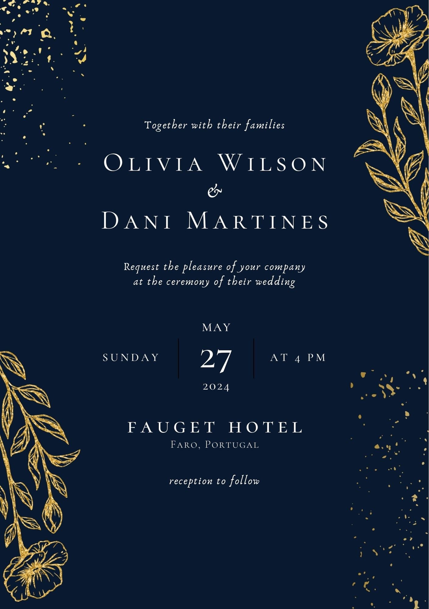 Elegant Navy & Gold Wedding Invite